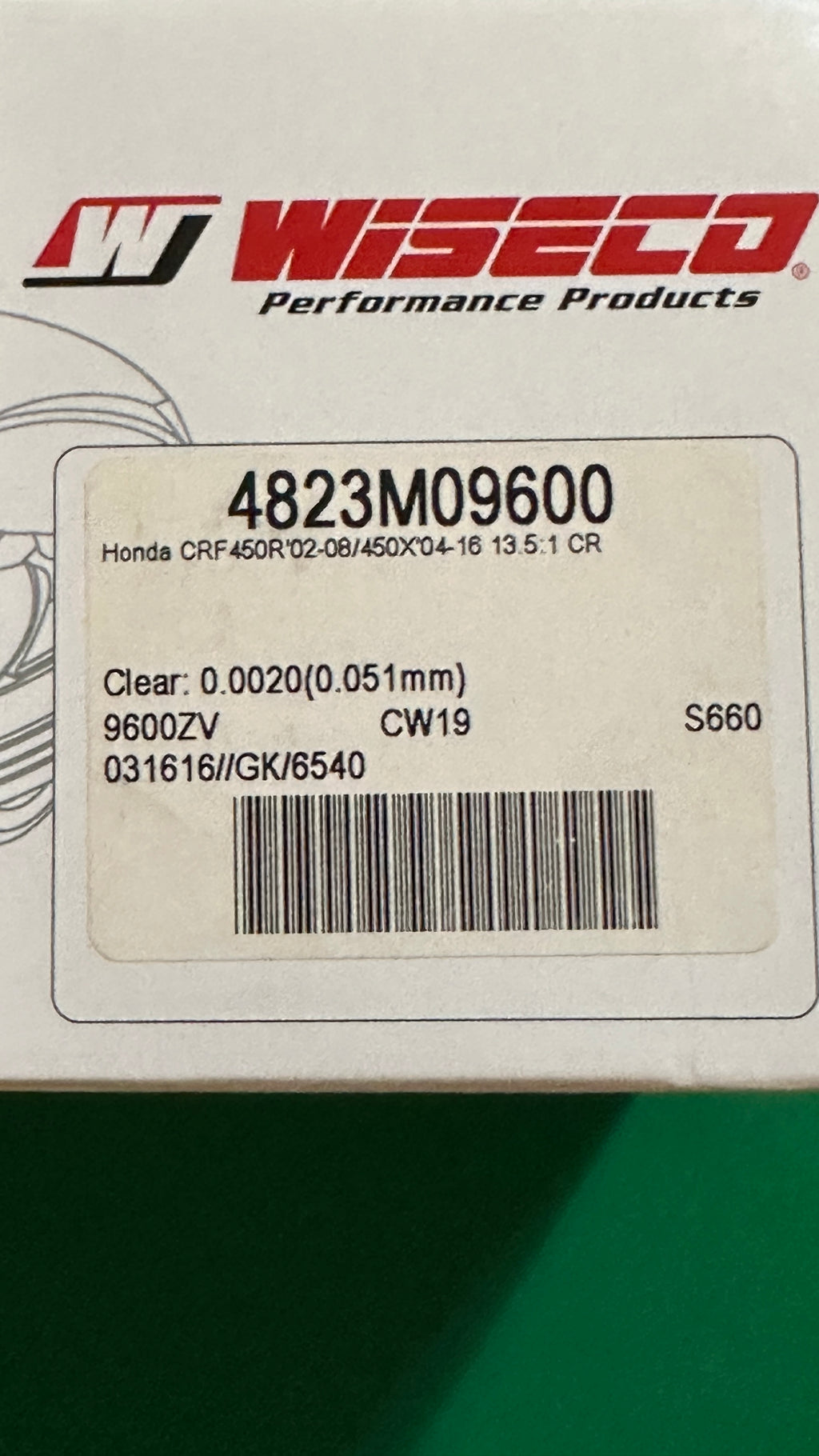 Wiseco Piston 96.00mm 13.5:1 4823M09600 fits Honda CRF450R/CRF450X