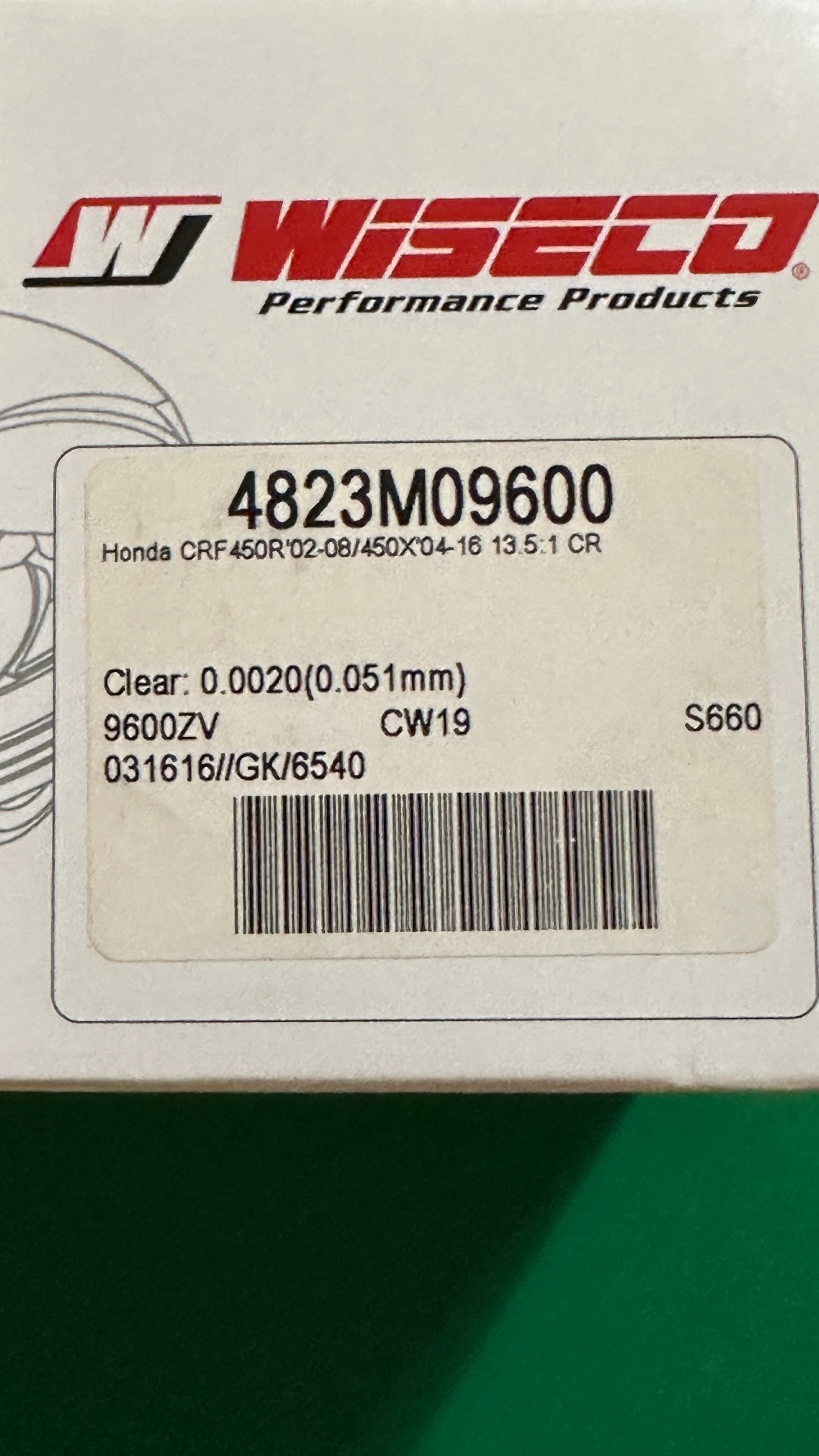 Wiseco Piston 96.00mm 13.5:1 4823M09600 fits Honda CRF450R/CRF450X